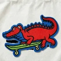 Embroidered patch on a canvas tote bag