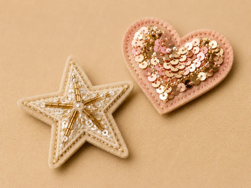 Felt patches with beadwork star and sequin heart