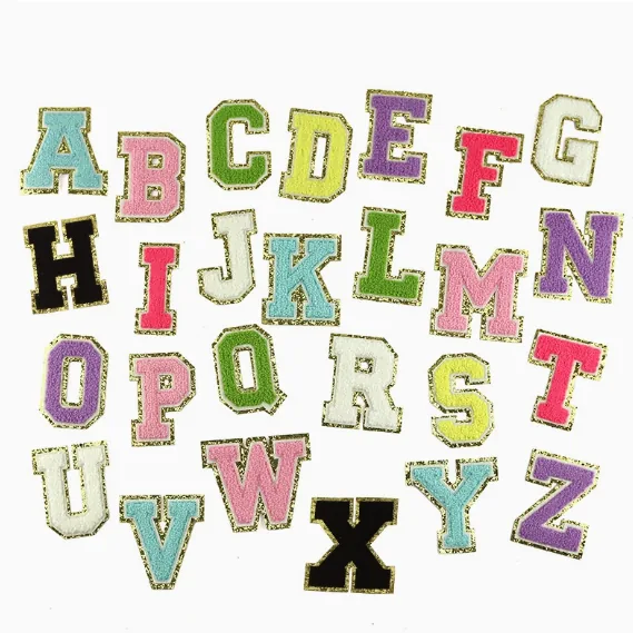 Multicolor chenille alphabet letter patch set