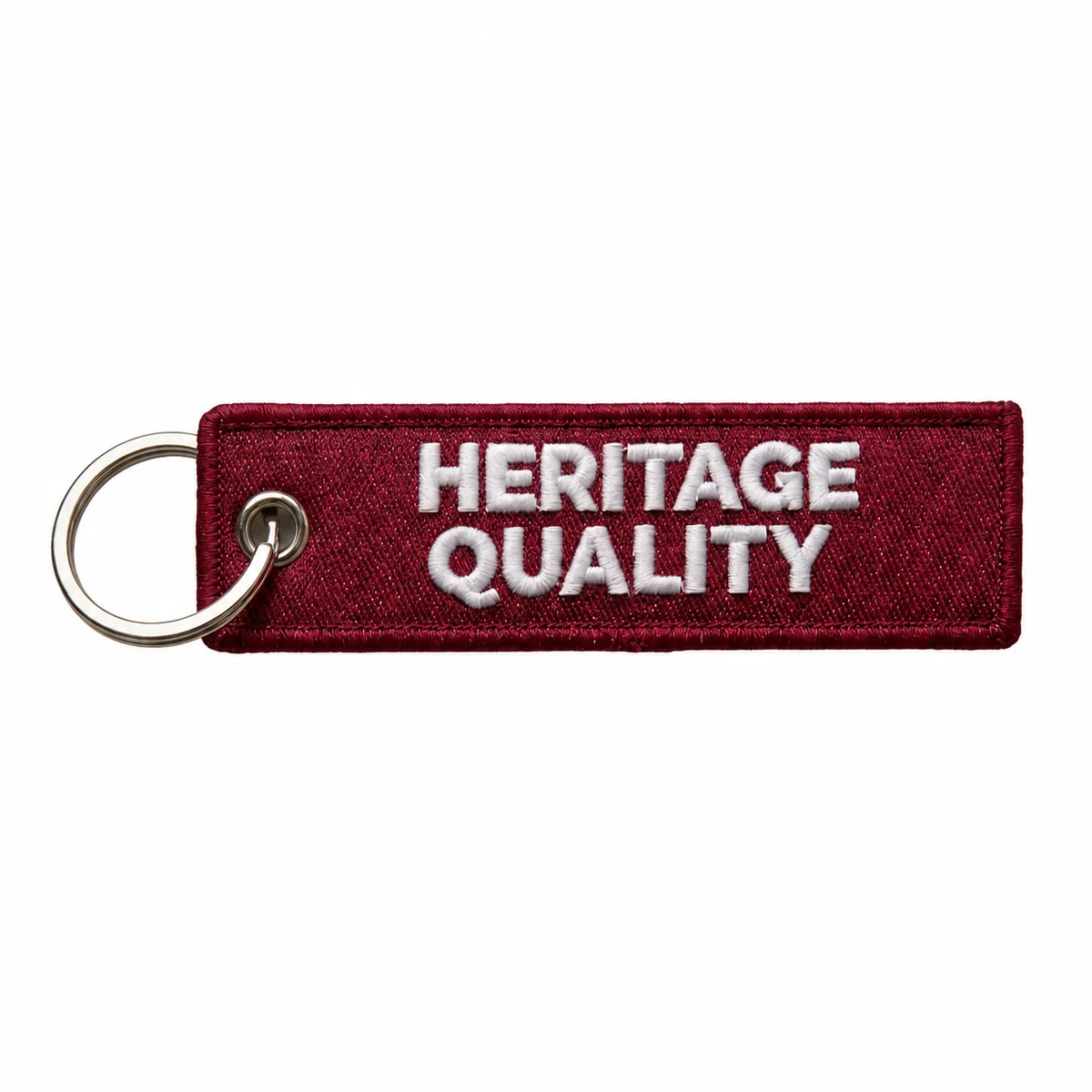 Burgundy embroidered Heritage Quality jet tag keychain
