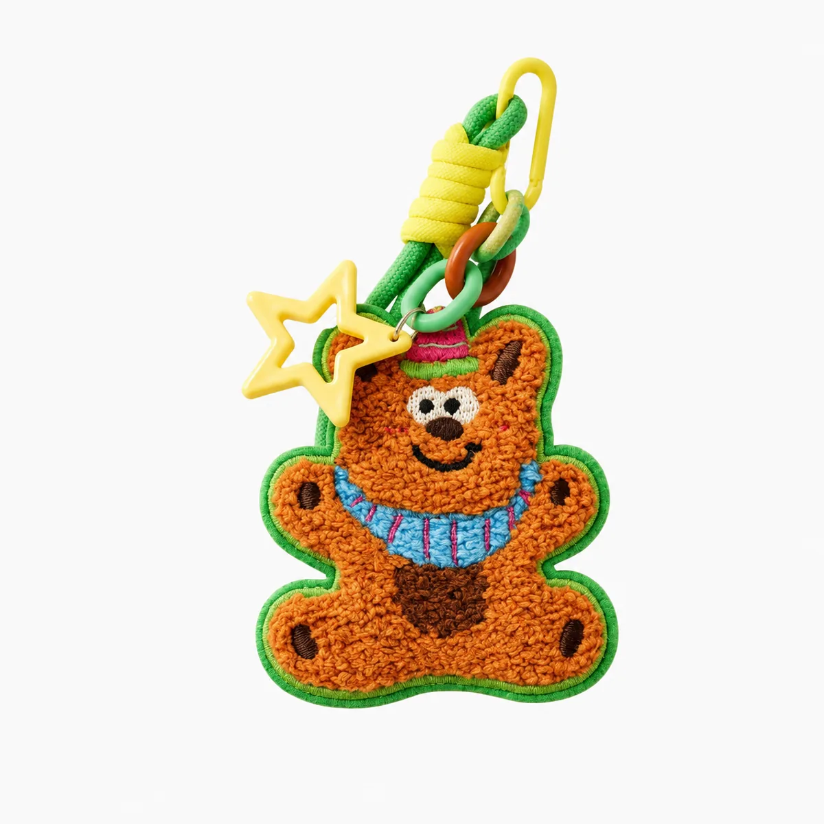 Teddy bear chenille keychain with colorful plastic hardware