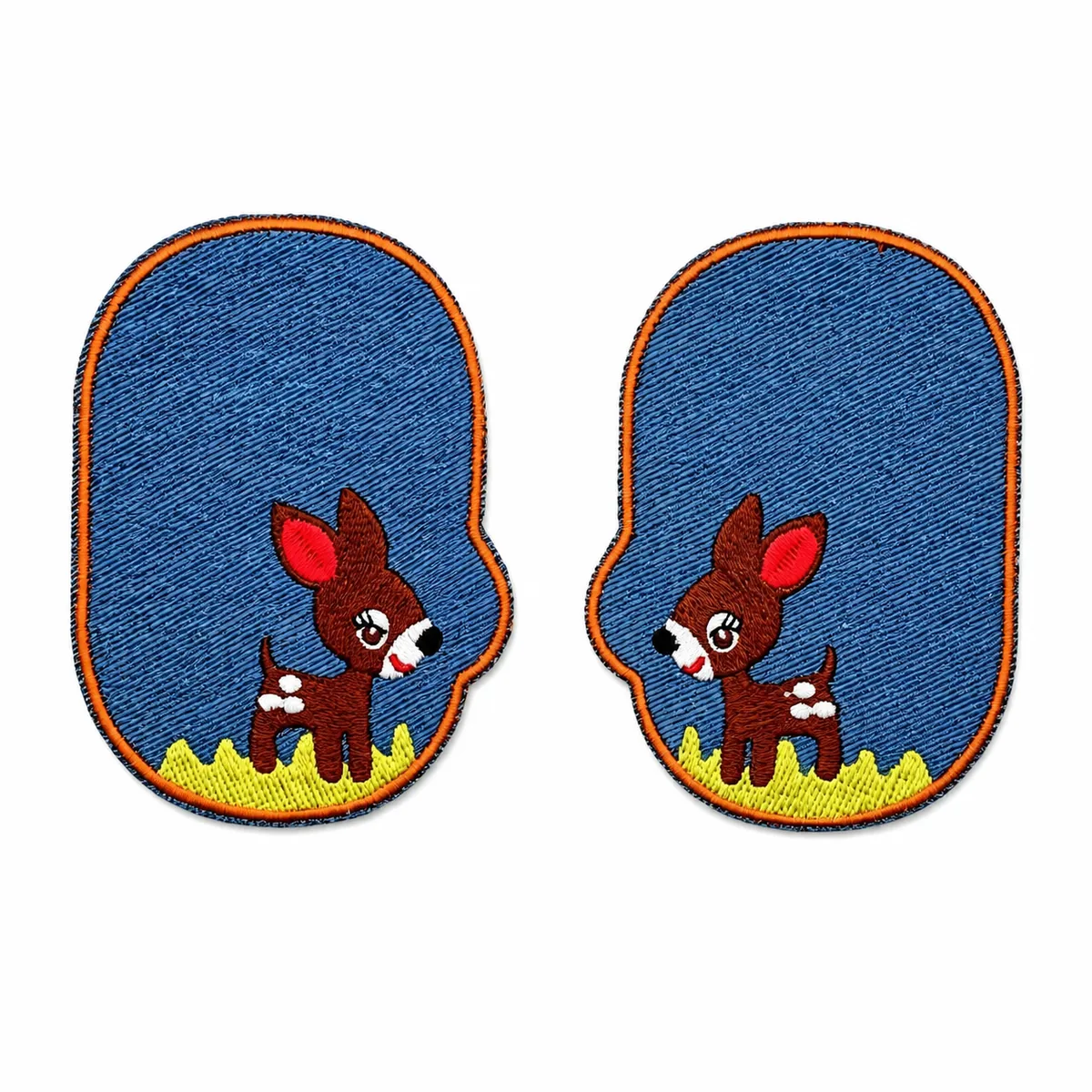Blue embroidered donkey character patch pair