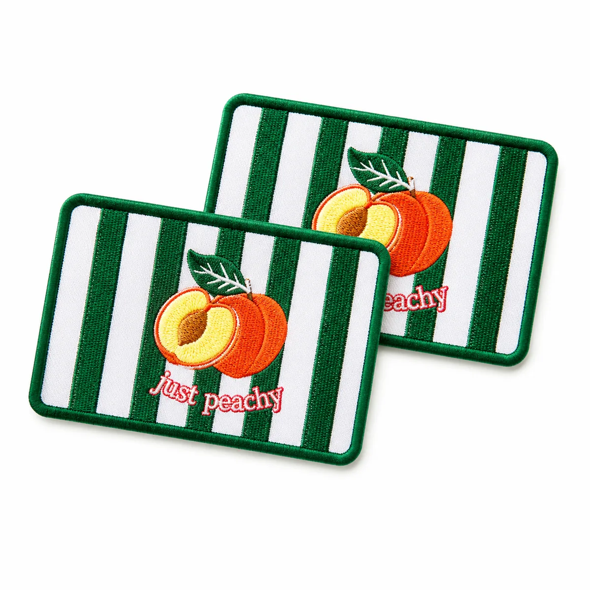 Green striped embroidered peach patch set