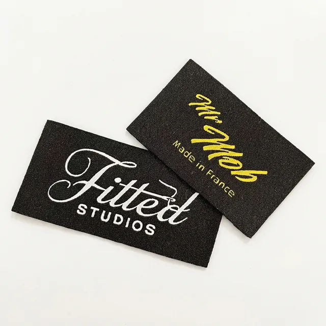 Custom Woven Eco-Friendly Polyester Yarn Clothing End Fold Labels for Bags & Shoes with Logo