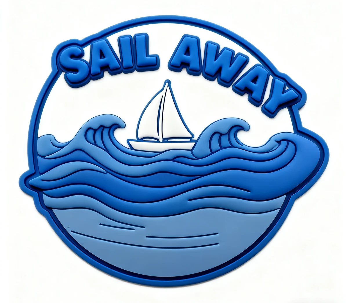 Blue sail away custom molded PVC patch with raised wave artwork