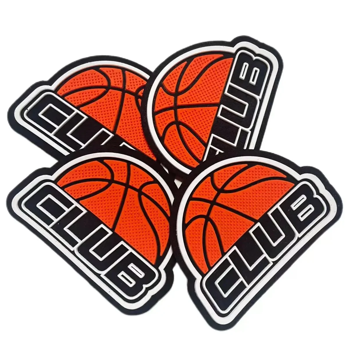 Custom basketball PVC rubber patches with textured orange molded detail