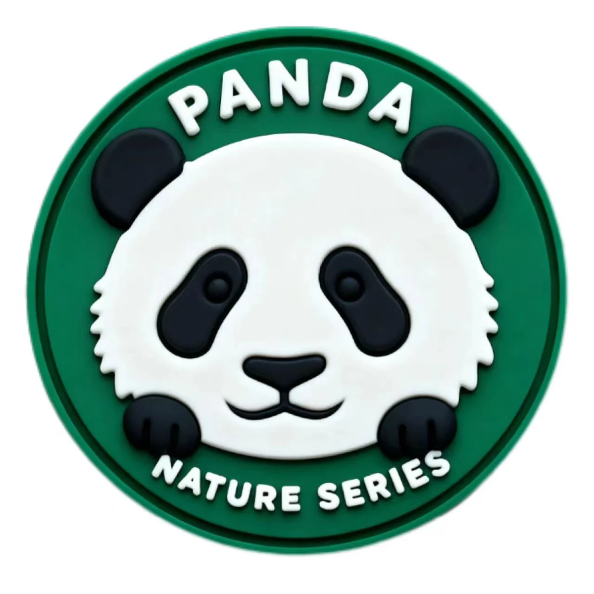 Green panda nature series custom PVC patch with raised rubber detail