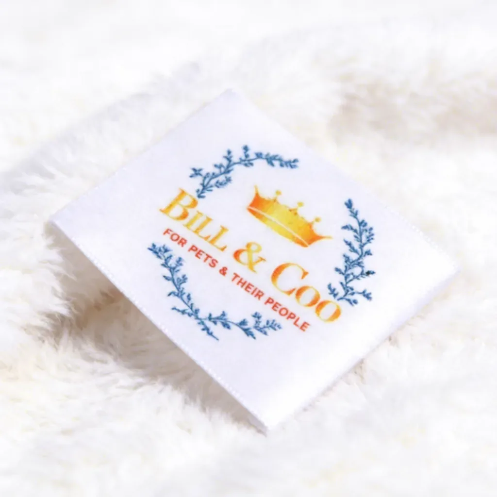 Printed care label on satin
