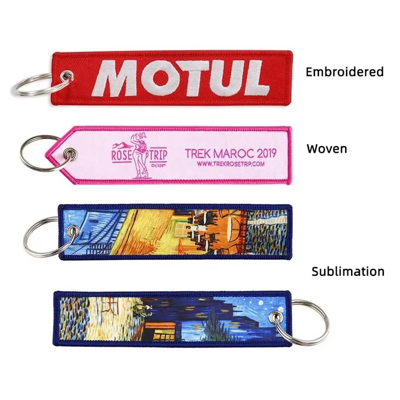 Bulk woven fabric key tags for event merchandise