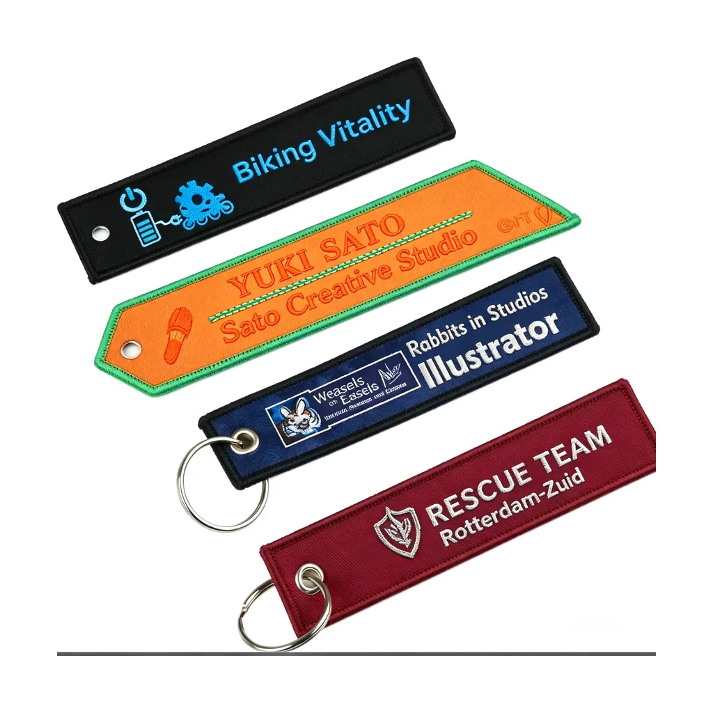 Woven jet tag keychain with metal keyring