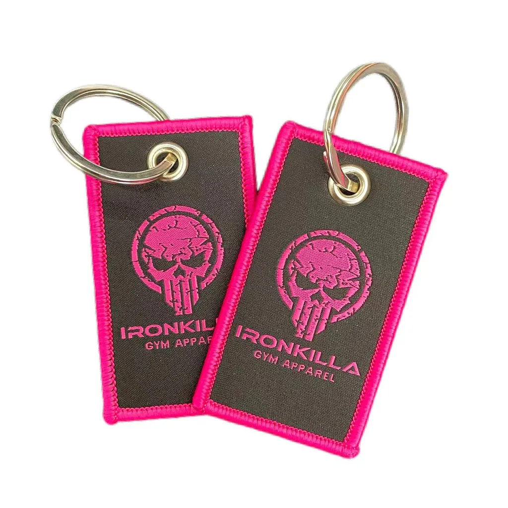 Double-sided woven jet tag keychain with clasp