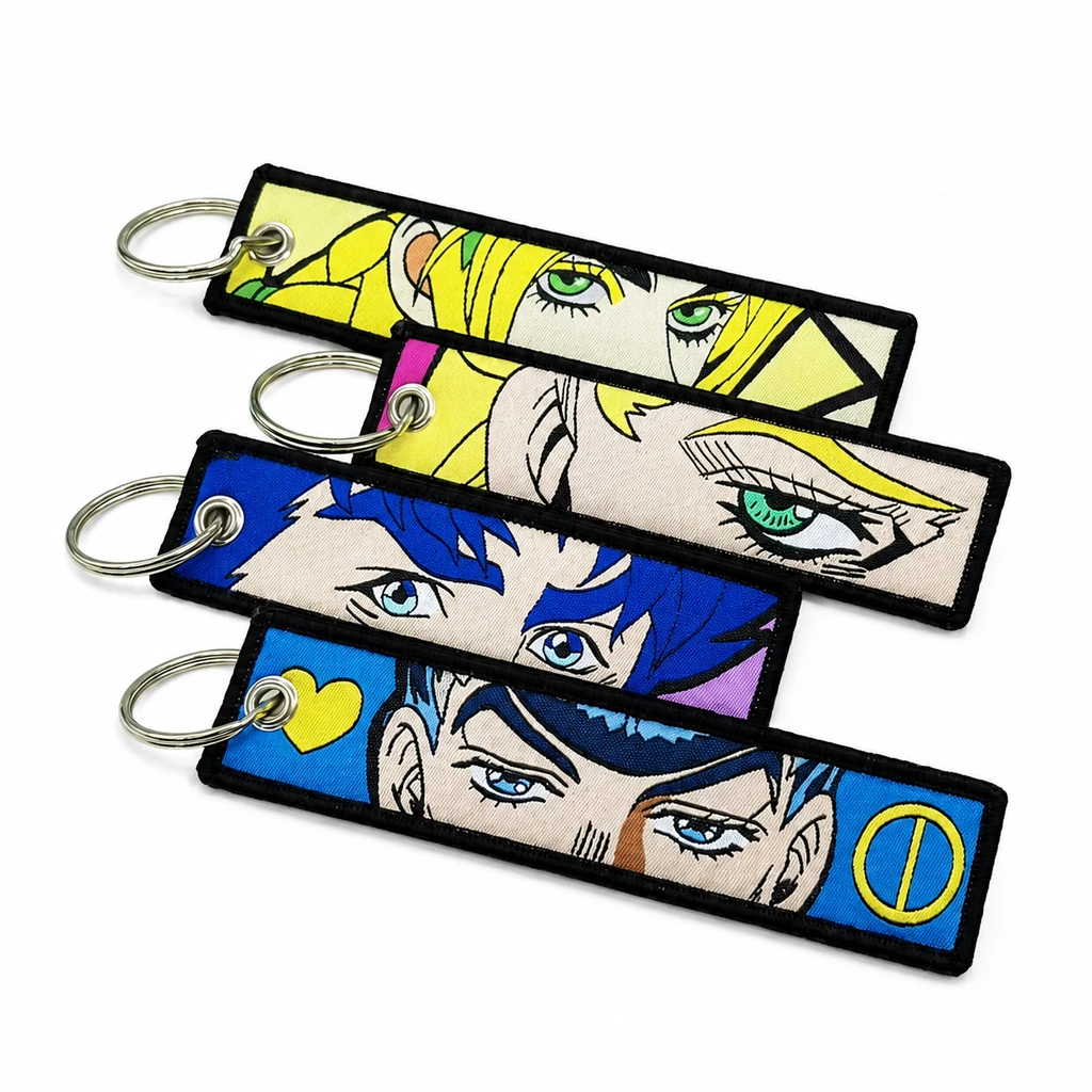 Double-sided woven jet tag keychain with clasp