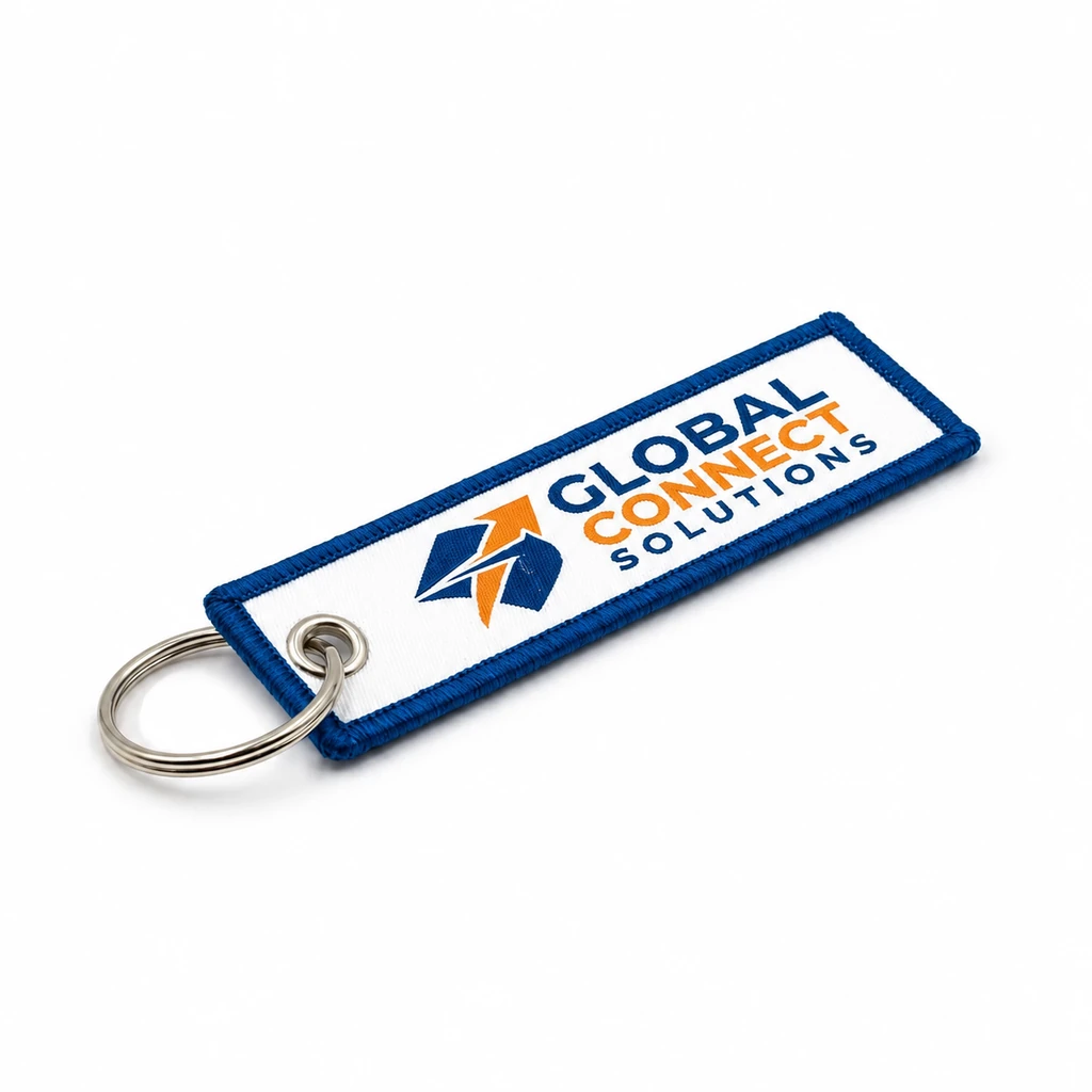 Woven jet tag keychain with metal keyring