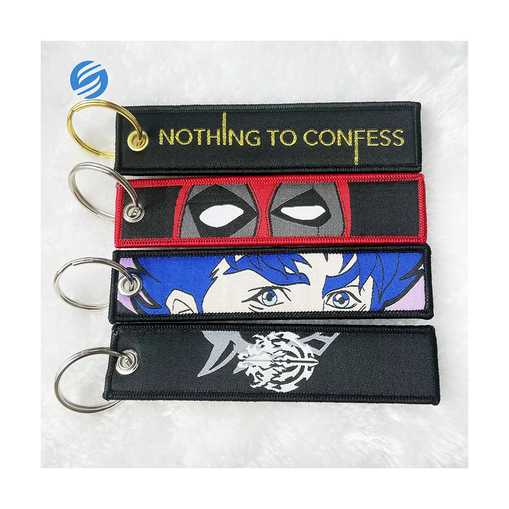 Double-sided woven jet tag keychain with clasp
