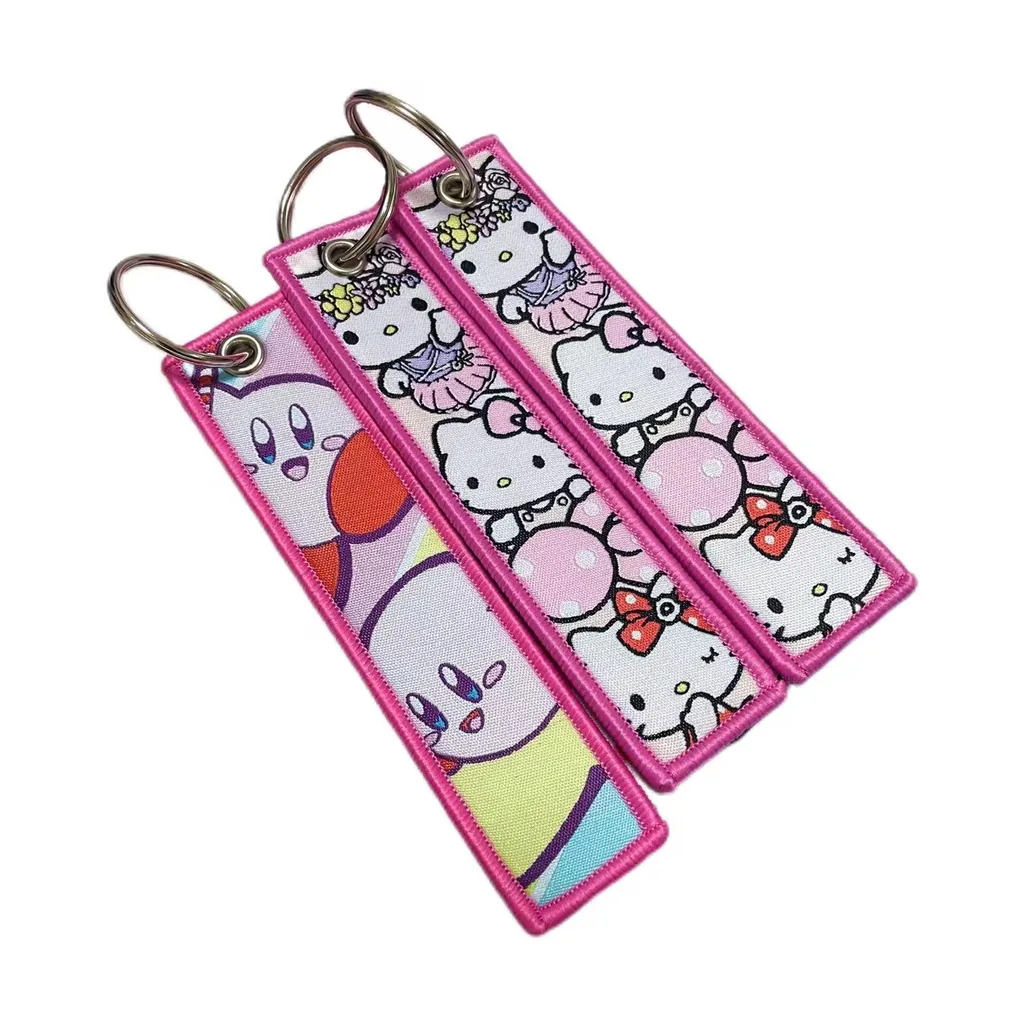 Custom woven keychain in bright multi-color artwork