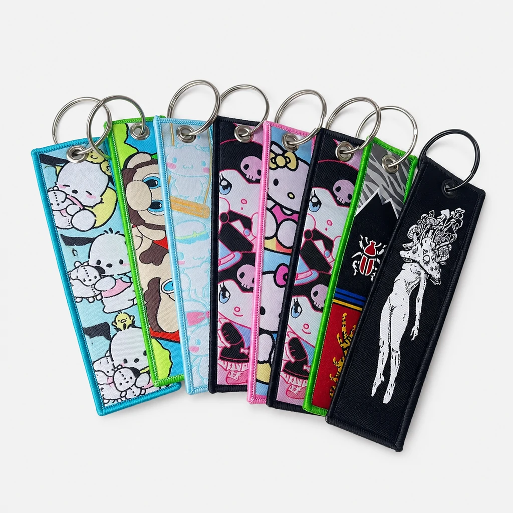 Custom woven keychain with double-sided woven artwork