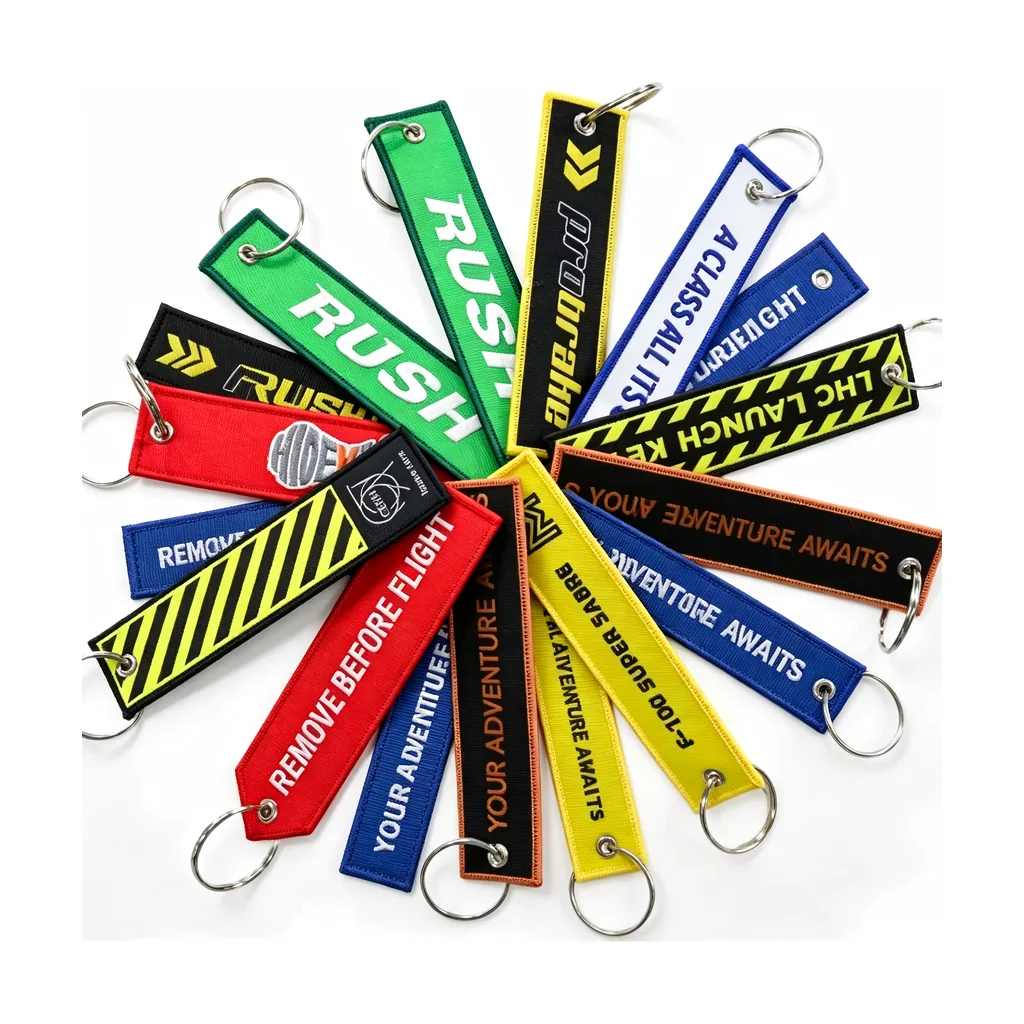 Double-sided woven jet tag keychain with clasp