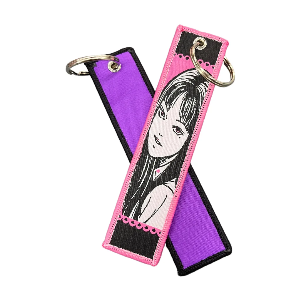 Custom woven keychain in bright multi-color artwork