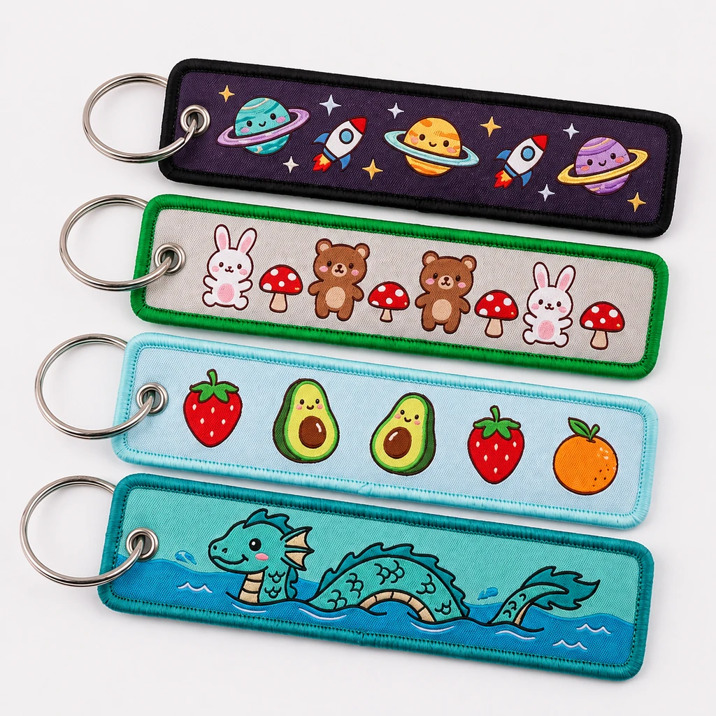 Woven jet tag keychain with metal keyring