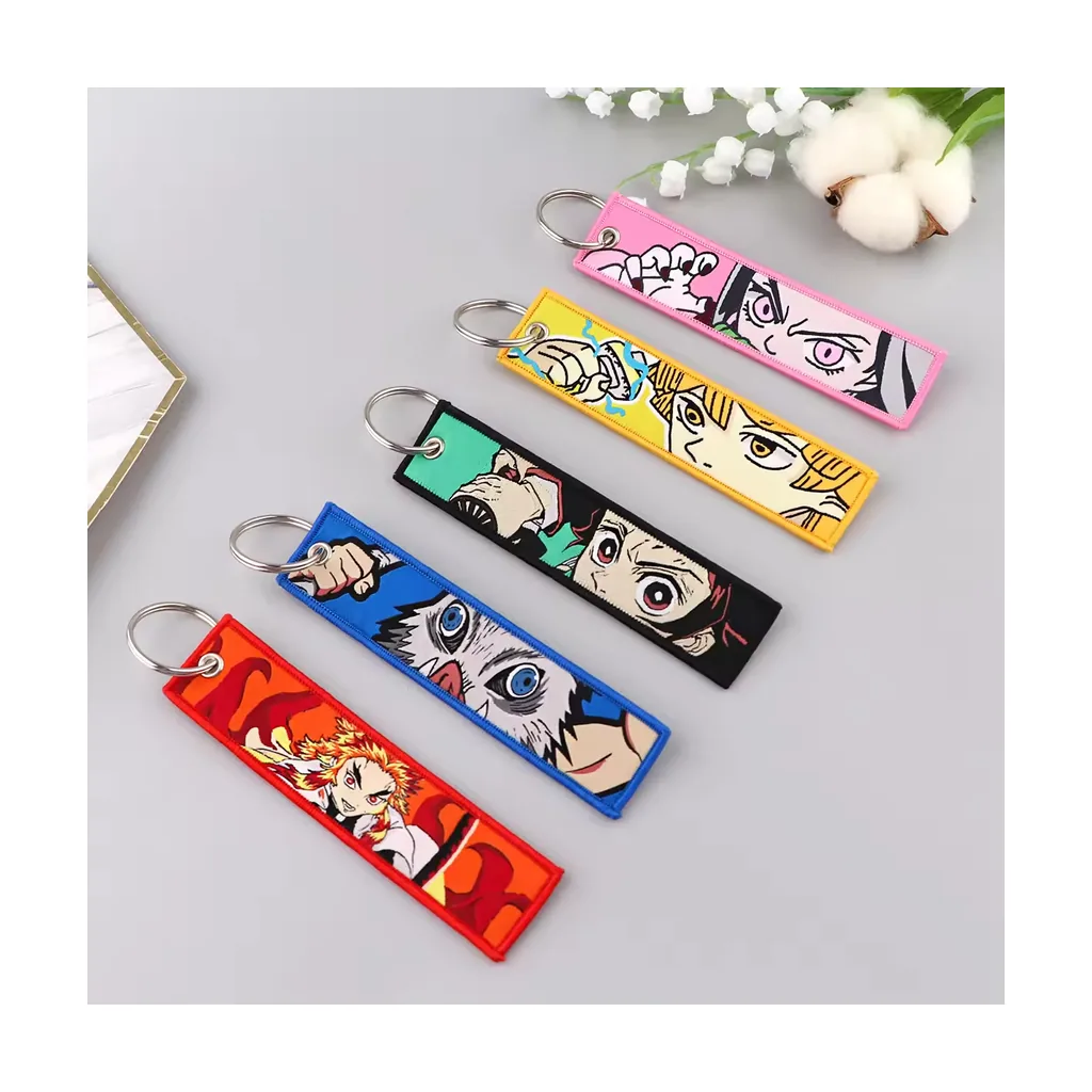 Double-sided woven jet tag keychain with clasp