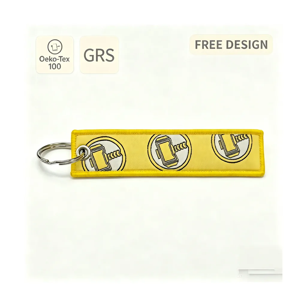 Custom woven keychain with double-sided woven artwork