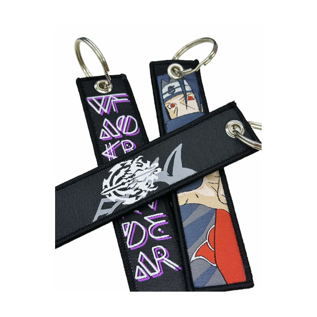 Custom woven keychain in bright multi-color artwork