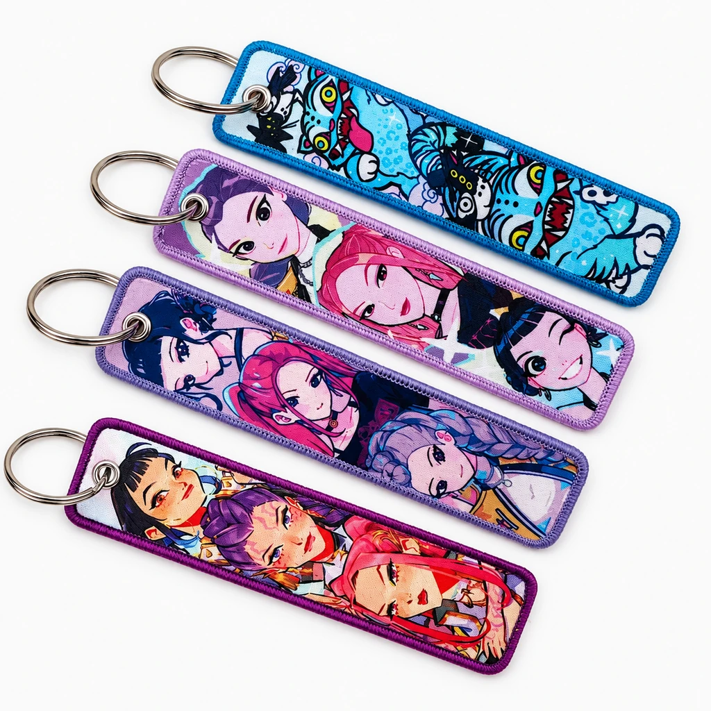 Woven jet tag keychain with metal keyring
